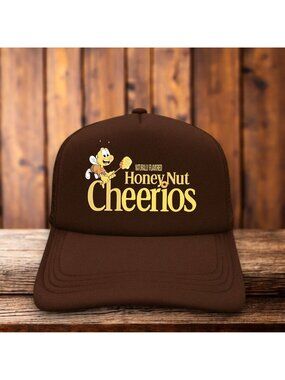 Honey Nut Cheerios Mens Trucker Hat Brown Vintage Cereal Snapback Cap